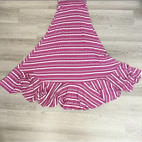 Free People Maxi Dress Medium Striped Pink Stetch Open Back Tiered Boho Festival - Picture 3 of 10
